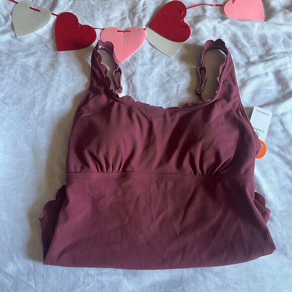 Scalloped Ribbed One Piece Swimsuit Square Neck Modest Bathing Suit Size Large - Picture 8 of 8